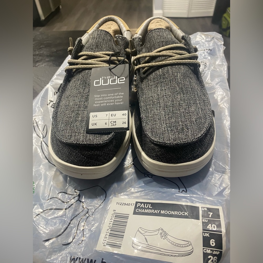 Brand NWT Hey Dude Paul Chambray Moonrock shoes